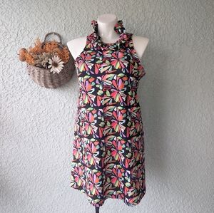 Chelsea Gunn‎ - Bright abstract sleeveless stretch dress ruffled collar, L